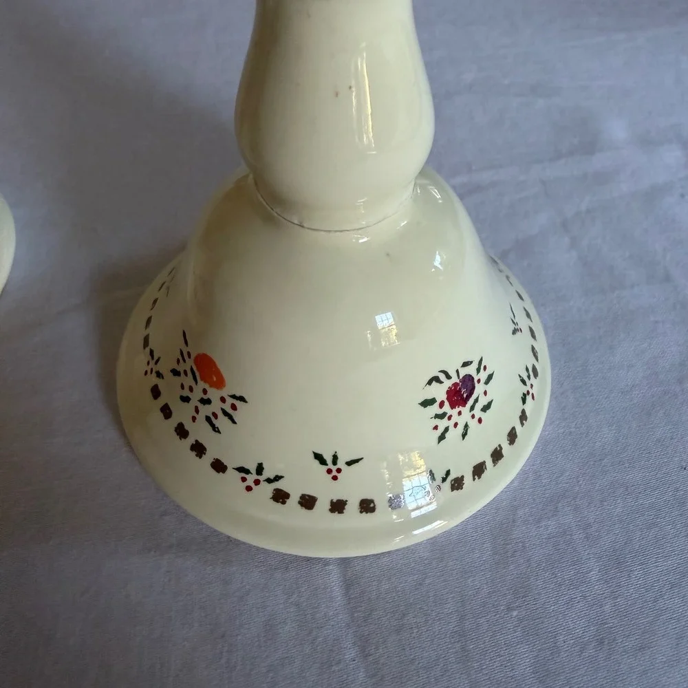 Vintage Colonial‎ Candle Ceramic Candlestick Holders Floral Holly Cottagecore